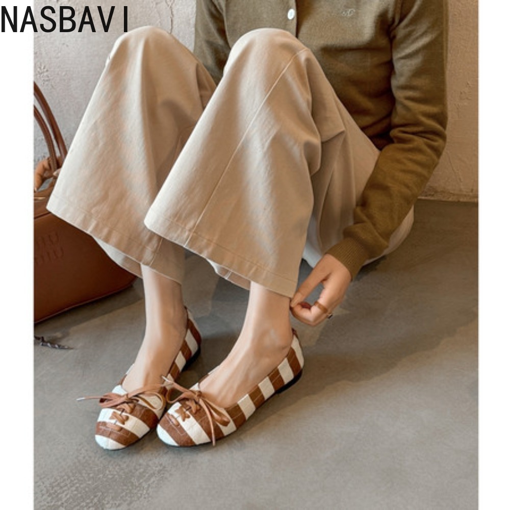 Mary Jane Shoes - 2026 新本革バタフライメアリージェーンシューズ女性の高級デザインストライププリント春スリップオンカジュアルバレエシングルシューズ