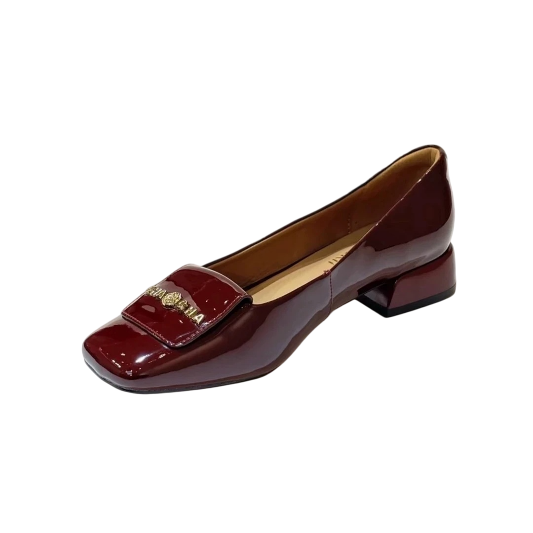 Women'S Shoes For Work - レディースレトロスクエアトゥブロックヒールパンプス、メタルバックル付き浅履きエレガントオフィスワークシューズ、プラスサイズ幅広