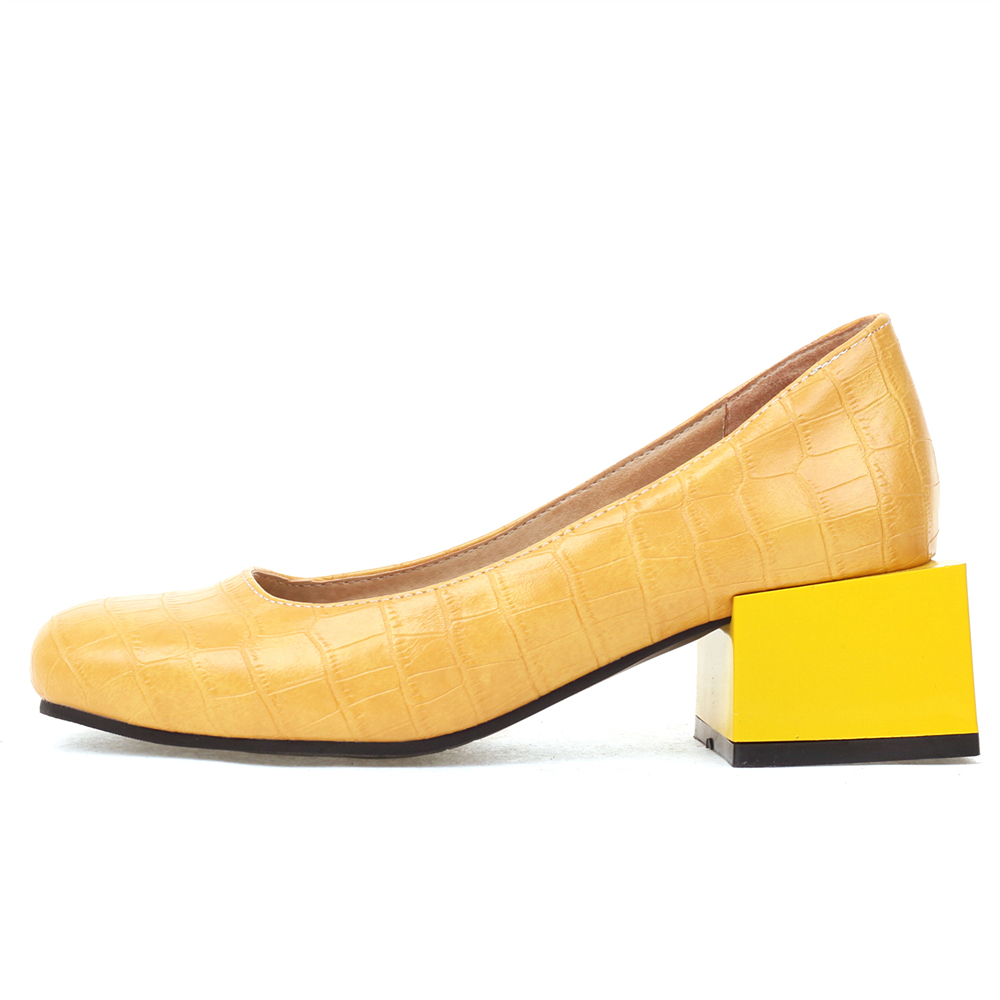Women'S Shoes Yellow - スクエアヒールのエレガントなレディースシューズ,ショートポンプ付きのスクエアヒールのレディースシューズ,イエロー,グリーン,ラージサイズ45,オフィスパーティー,結婚式,春