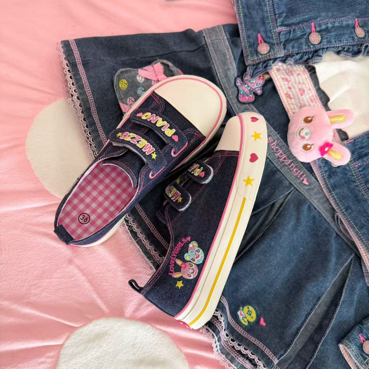 Women Shoes Sale - 春夏新作ローカット刺繍スニーカーカジュアルフックアンドループプラットフォームシューズ日本の漫画MPキュートキャンバスシューズ