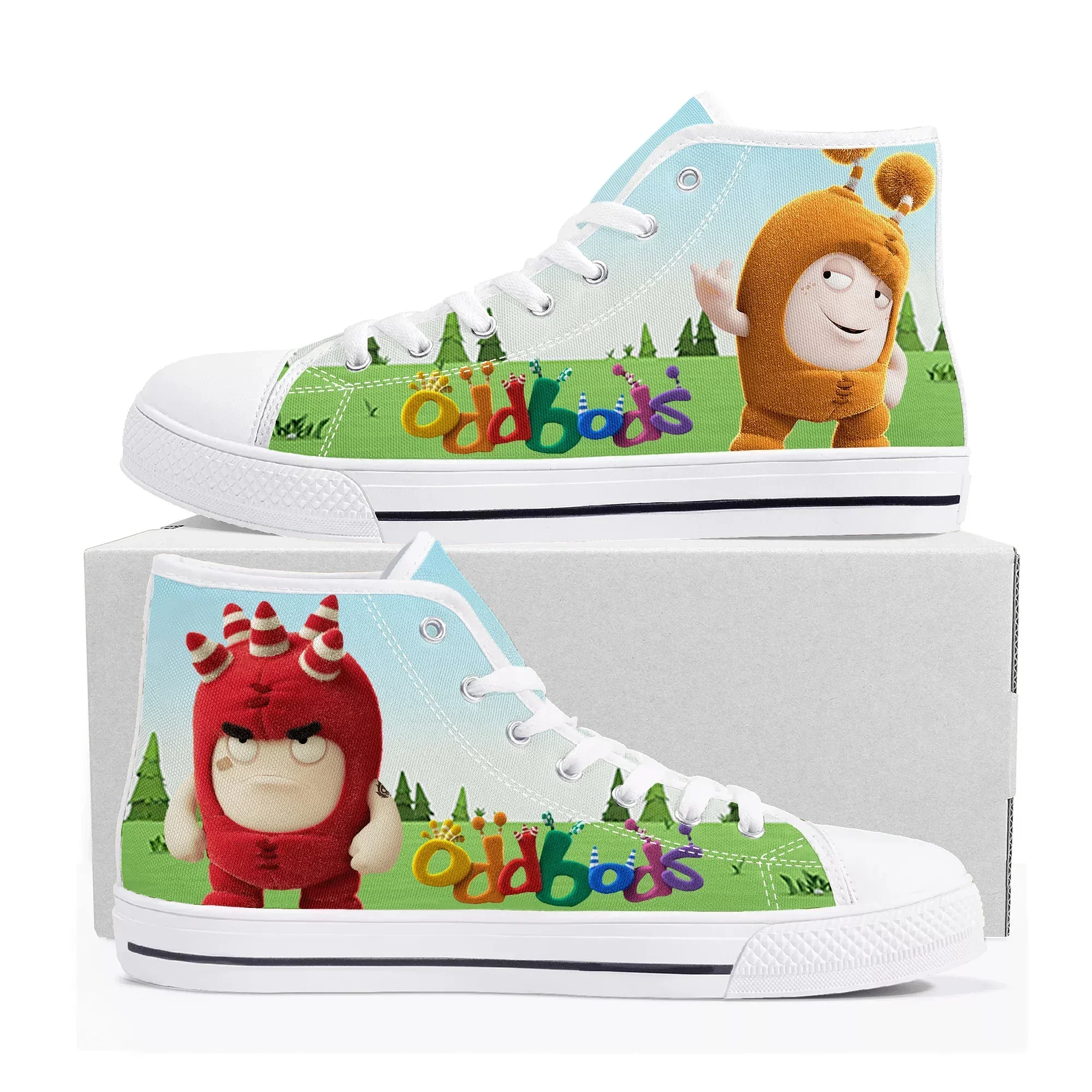 Women Shoes Singapore - Oddbods ハイトップスニーカーメンズレディース高品質キャンバススニーカーシンガポールコミックマンガカップルカスタマイズされた靴