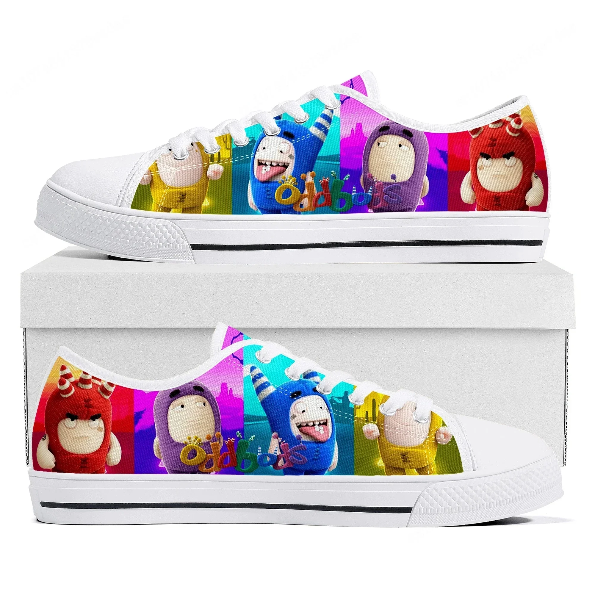 Women Shoes Singapore - Oddbods ロートップスニーカーレディースメンズティーンエイジャー高品質キャンバススニーカーカップルシンガポールコミック漫画カスタムメイドシューズ