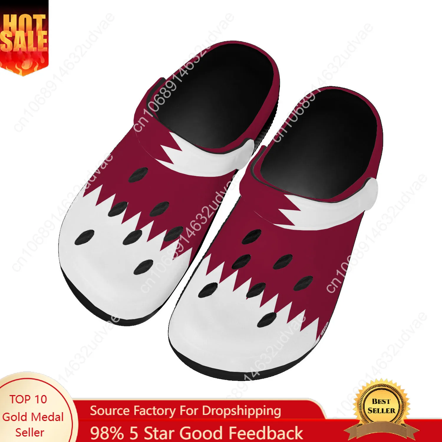 Women Shoes Qatar - カタール国旗ウォーターシューズ男性女性快適なホームガーデン下駄カスタマイズサンダルビーチ通気性穴スリッパ
