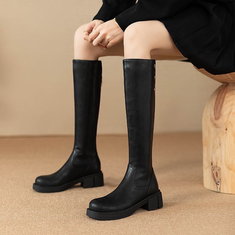 Women'S Shoes For Work - 秋冬ミドルヒールレディースニーハイ丈防水PUファッション2025ブーツデザイナー高級ワークレディースロングブーツ