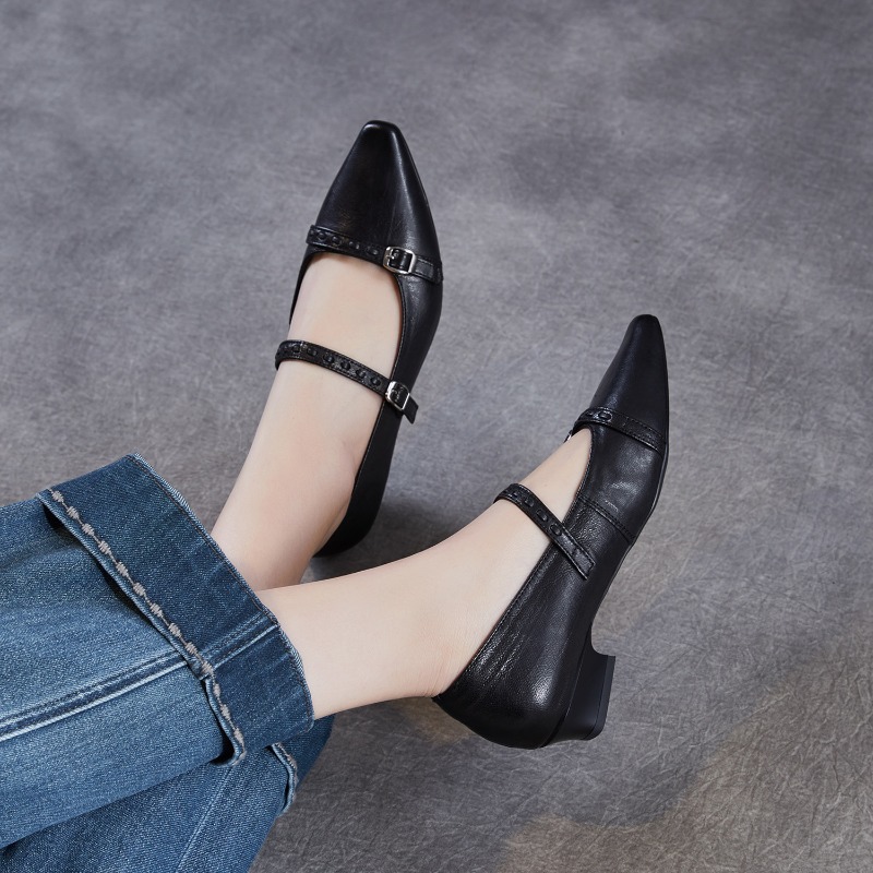 ブラウンブラック韓国女性フラットシューズスクエアトゥバックル - Mary Jane Shoes のレビューと価格