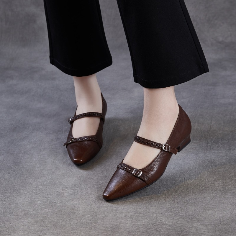 ブラウンブラック韓国女性フラットシューズスクエアトゥバックル - Mary Jane Shoes のレビューと価格