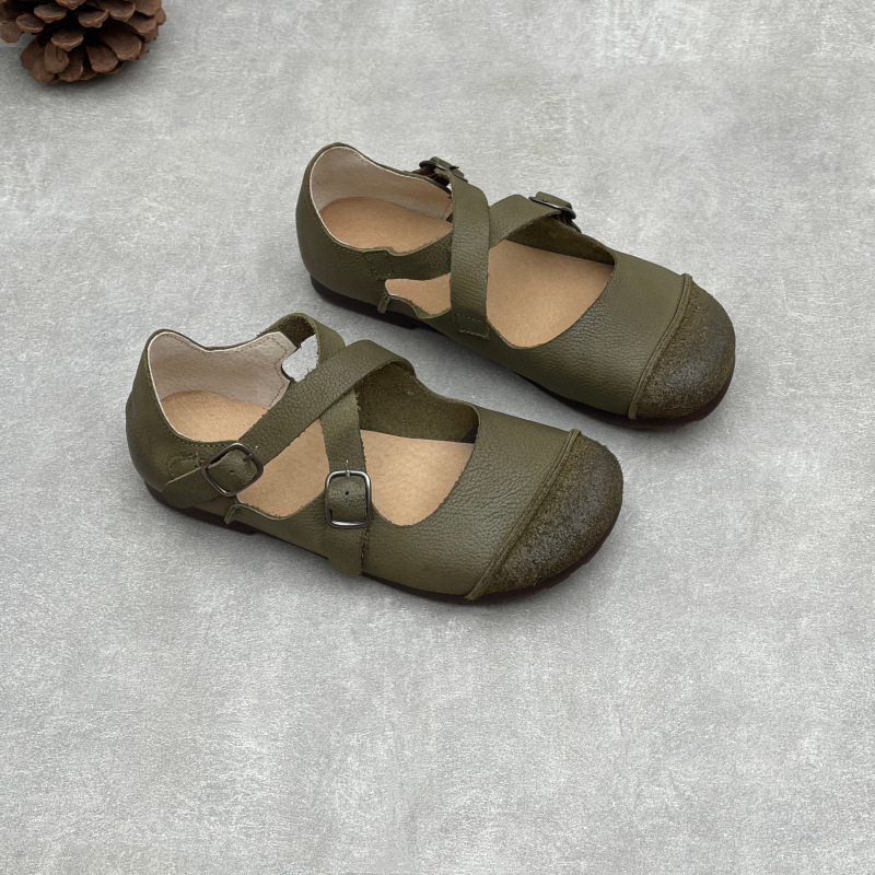 女性オリジナル手作り本牛革ベルトバックルフラットシューズレト - Mary Jane Shoes のレビューと価格