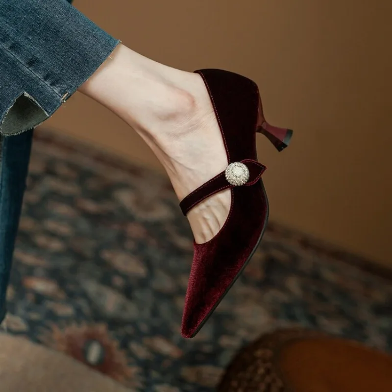 ワインレッド ポインテッドトゥ メリージェーンシューズ レデ - Mary Jane Shoes のレビューと価格