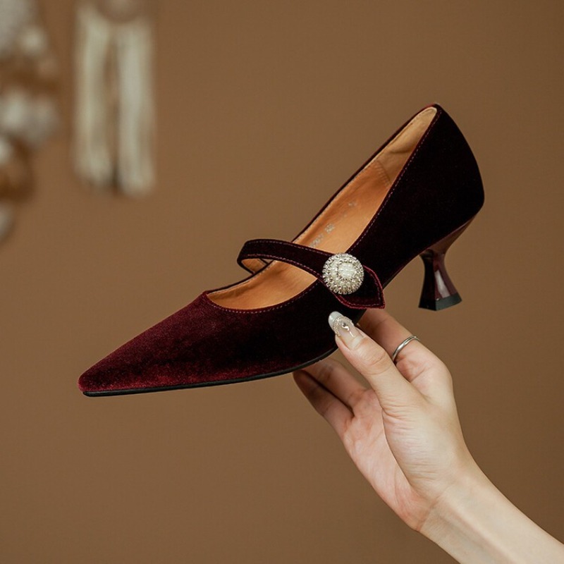 ワインレッド ポインテッドトゥ メリージェーンシューズ レデ - Mary Jane Shoes のレビューと価格