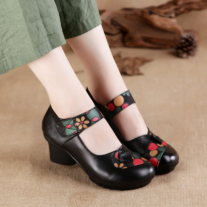 女性のための豪華な花柄のウェッジヒール,スタイリッシュな靴, - Mary Jane Shoes のレビューと価格