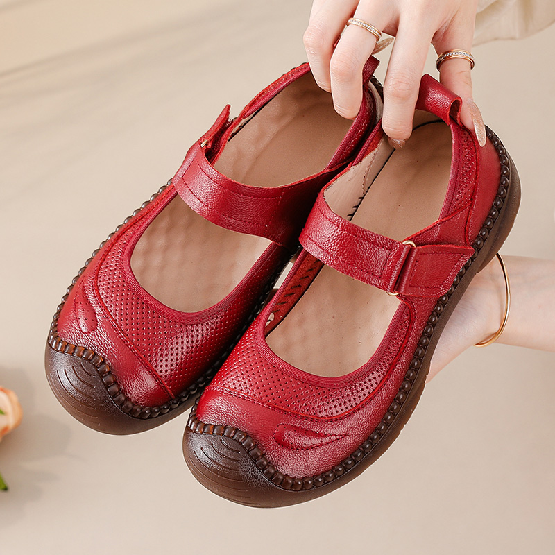 新しい 90 年代レトロレッドメリージェーンフラット女性本革 - Women'S Shoes In The 90S のレビューと価格
