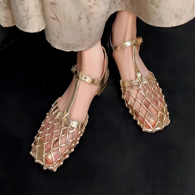 女性用メッシュサンダル スクエアトゥ ローヒール ミュールシ - Women'S Shoes Trending 2025 のレビューと価格