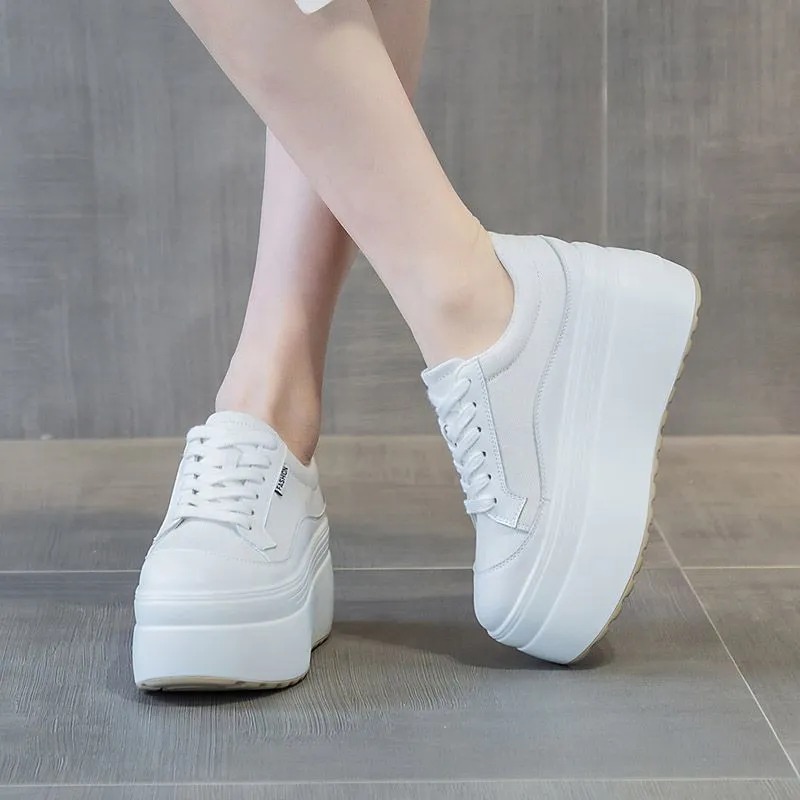 女性用本革スニーカー,プラットフォームシューズ,隠しヒール, - Women Shoes Sale のレビューと価格