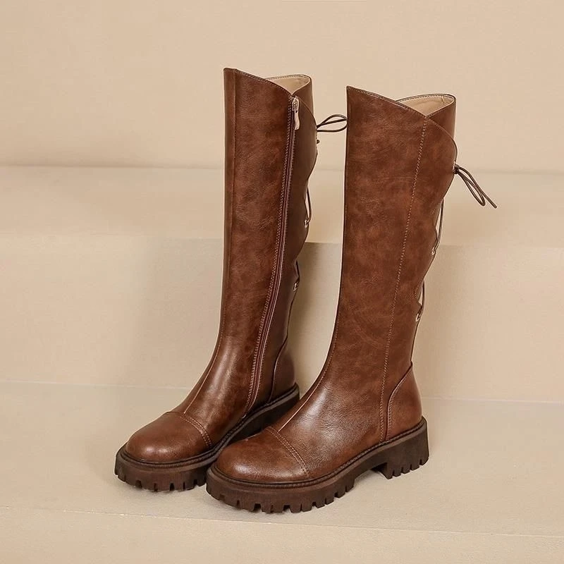 ブラウンレザー プラットフォーム レディース ロングブーツ  - Women'S Shoes Trending 2025 のレビューと価格