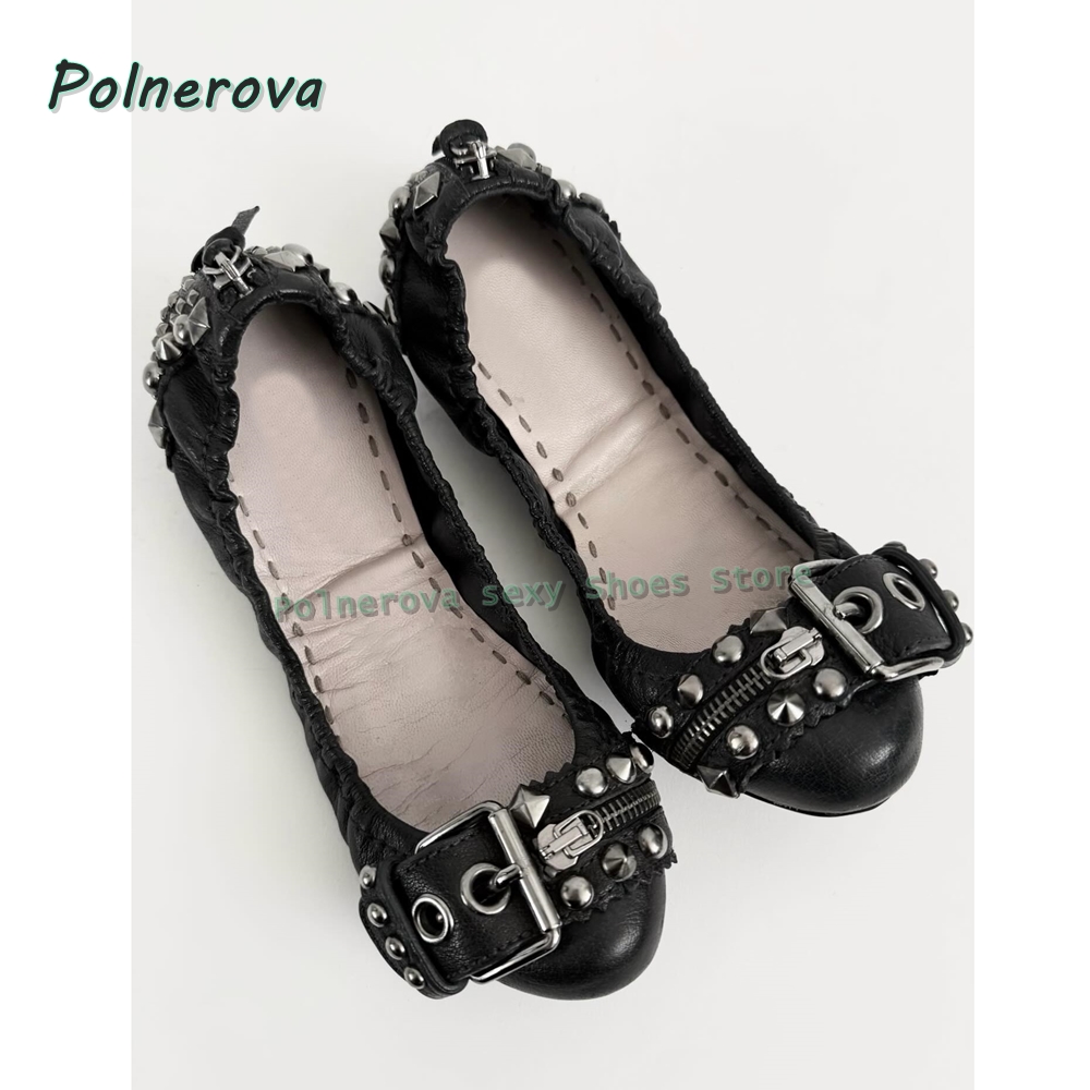 リベットベルトバックル付きメリージェーンシューズ、ポインテッ - Mary Jane Shoes のレビューと価格