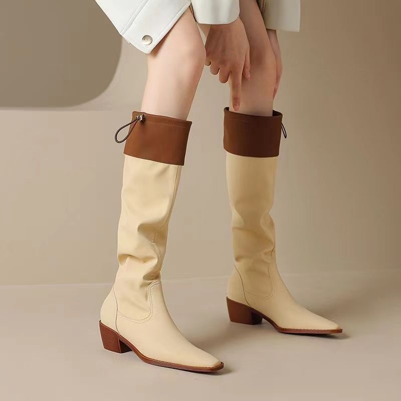 アプリコットスクエアトゥレディースロングブーツ防水ファッショ - Women'S Shoes For Work のレビューと価格