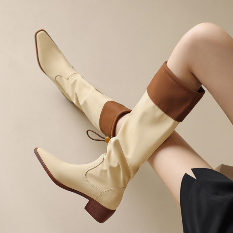 アプリコットスクエアトゥレディースロングブーツ防水ファッショ - Women'S Shoes For Work のレビューと価格