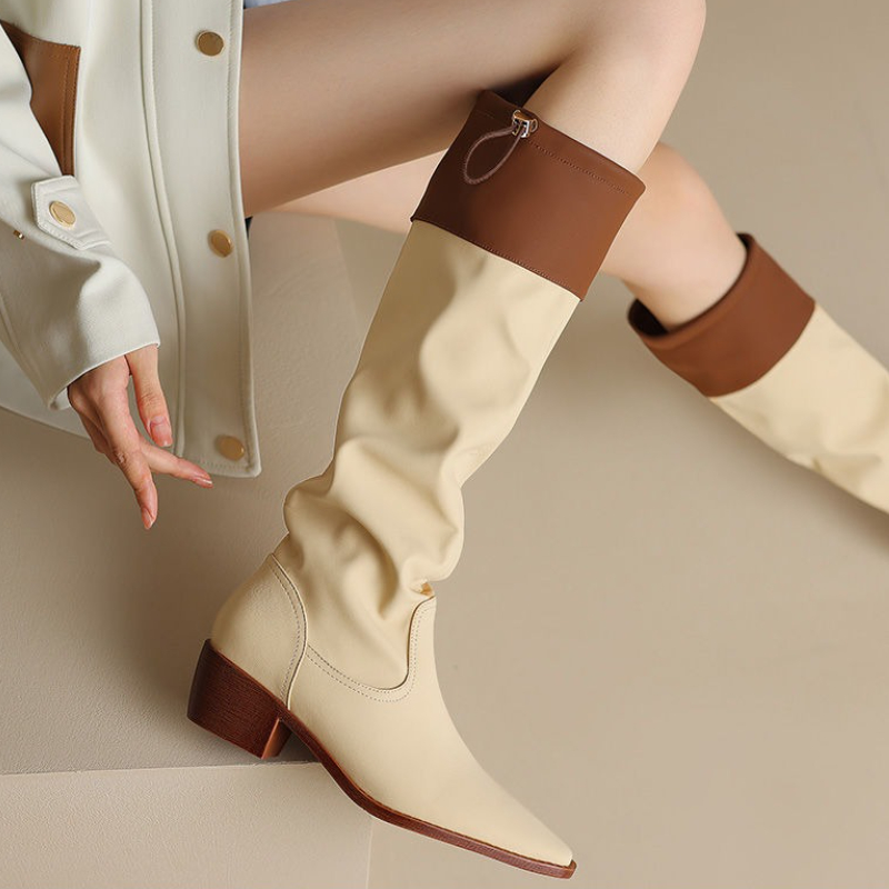 アプリコットスクエアトゥレディースロングブーツ防水ファッショ - Women'S Shoes For Work のレビューと価格