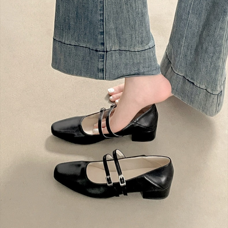 スクエアトゥローヒール女性銀色メリージェーンシューズファッシ - Mary Jane Shoes のレビューと価格