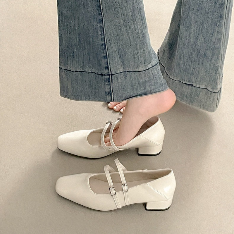 スクエアトゥローヒール女性銀色メリージェーンシューズファッシ - Mary Jane Shoes のレビューと価格