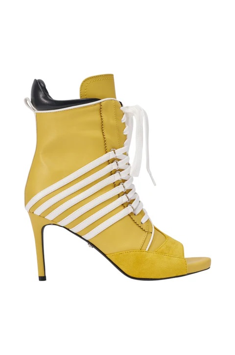 女性イエローホワイトコントラストレースアップオープントゥアン - Women'S Shoes Yellow のレビューと価格
