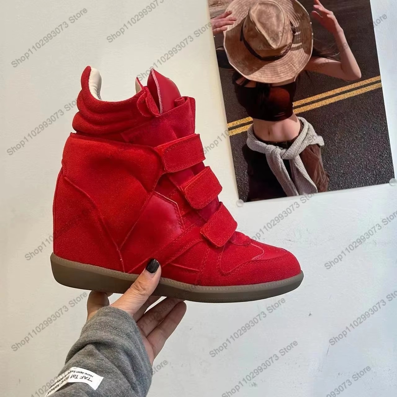 女性用隠しウェッジヒールハイカットスニーカー、スエードレザー - Women Shoes Sale のレビューと価格