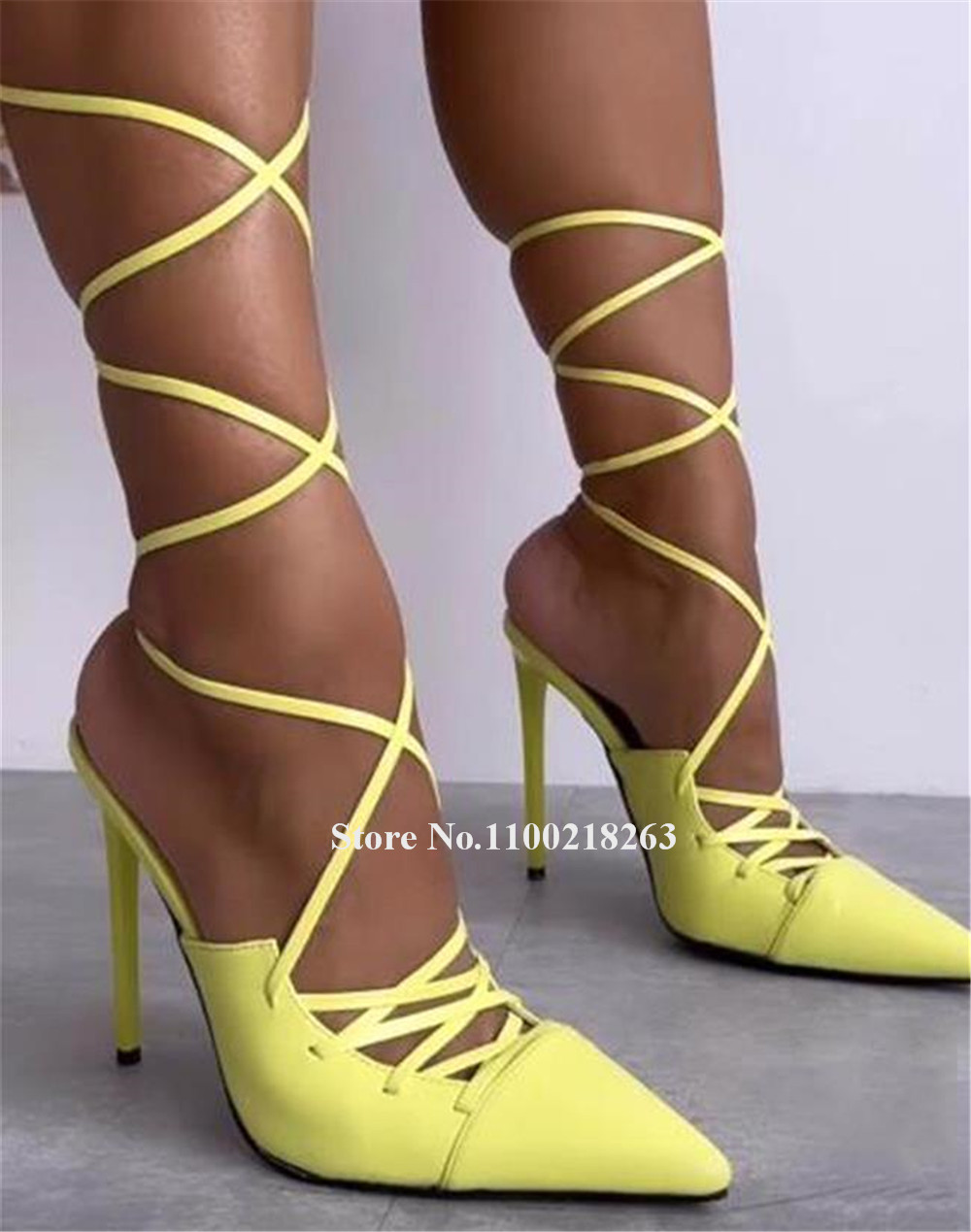 レースアップ細ヒールサンダル 最新 ポインテッドトゥ カット - Women'S Shoes Yellow のレビューと価格
