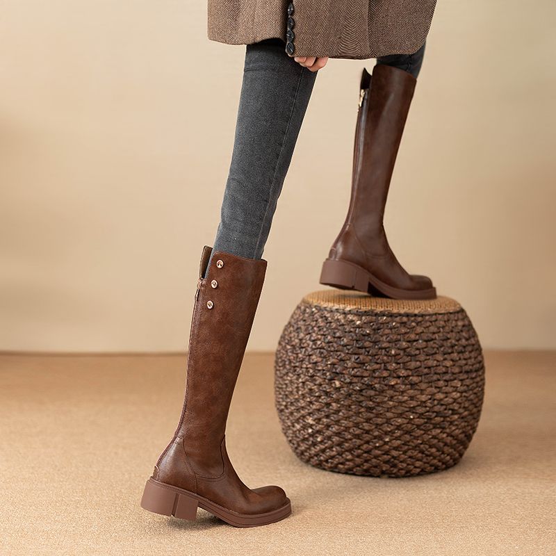 秋冬ミドルヒールレディースニーハイ丈防水PUファッション20 - Women'S Shoes For Work のレビューと価格